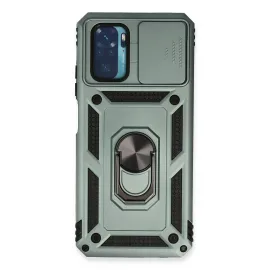 Newface Xiaomi Redmi Note 10 Kılıf Pars Lens Yüzüklü Silikon - Yeşil