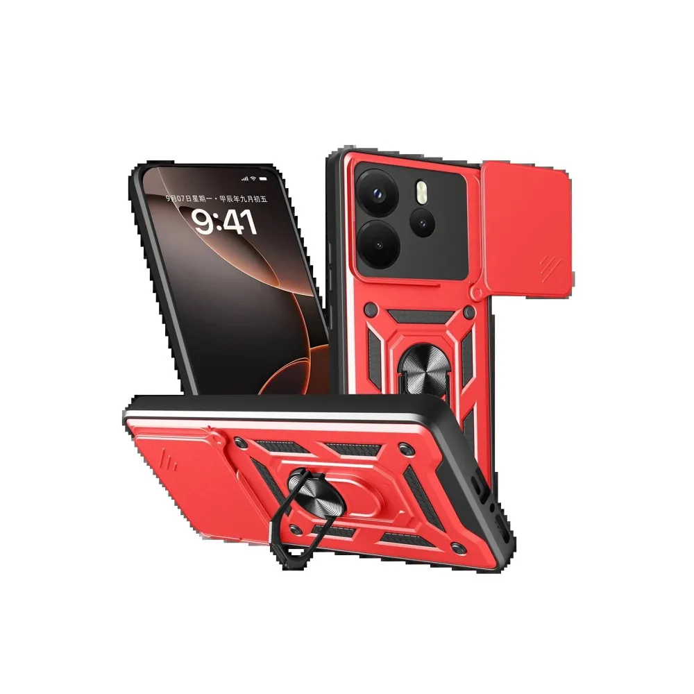 Newface Xiaomi Redmi Note 14 4G Pars Lens Yüzüklü Silikon - Kırmızı