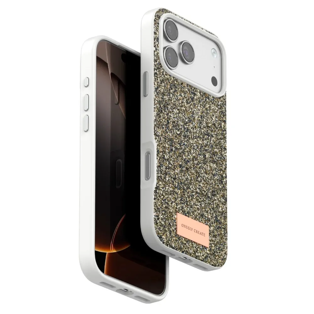 Onegif Apple Iphone 17 Pro Bright Simli Kapak - Çöl Titanyum