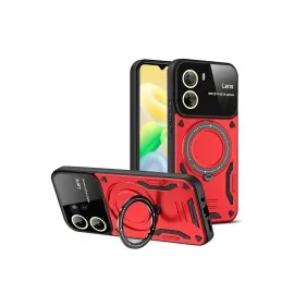 Newface Vivo Y16 Kılıf Joy Lens Standlı Kapak - Kırmızı