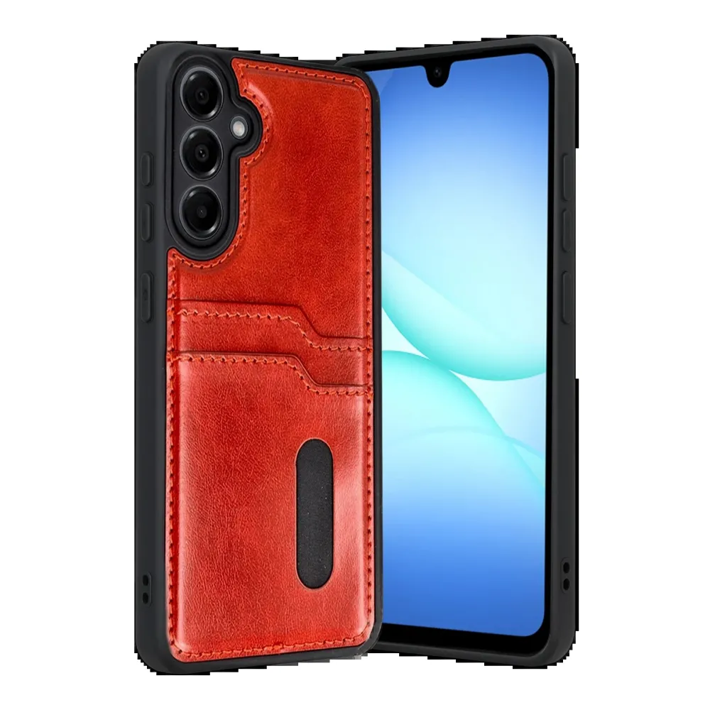 Newface Samsung Galaxy A17 5G Sara Kartvizitli Deri Kılıf - Kırmızı