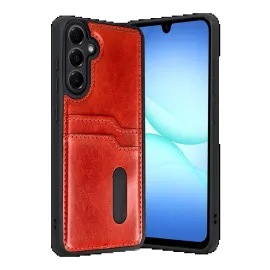 Newface Samsung Galaxy A17 5G Sara Kartvizitli Deri Kılıf - Kırmızı