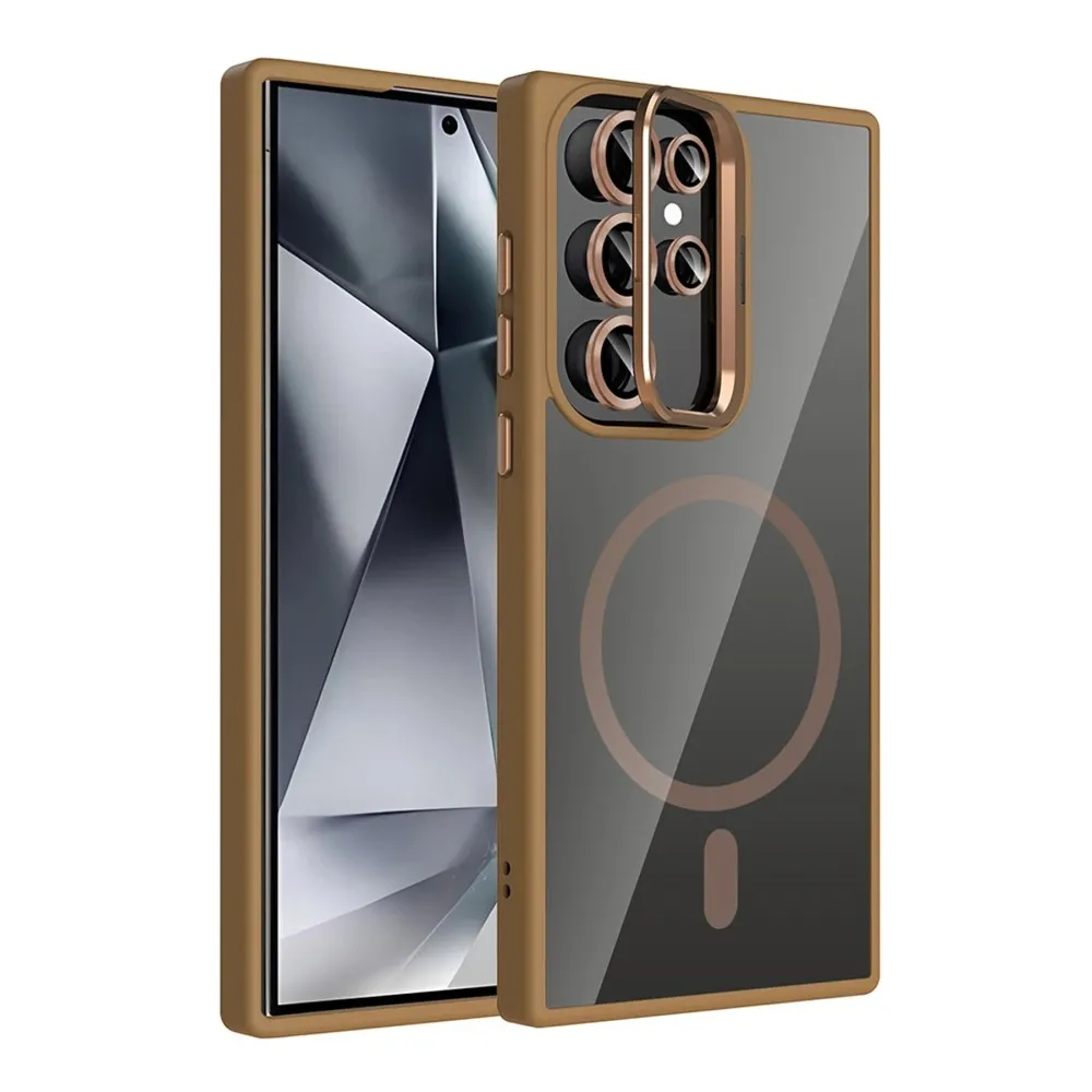 Joko Samsung Galaxy S23 Ultra Remim Lensli Magsafe Standlı Kapak - Kahverengi