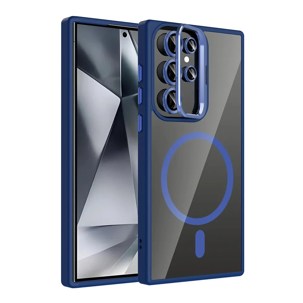 Joko Samsung Galaxy S23 Ultra Remim Lensli Magsafe Standlı Kapak - Lacivert