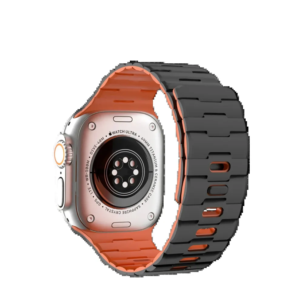 Newface Apple Watch Ultra 49Mm Wowen Kordon - Siyah-Turuncu