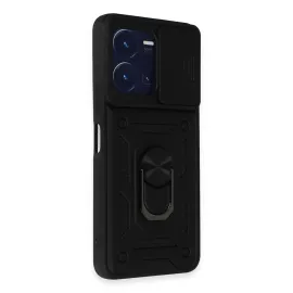 Newface Vivo Y35 Kılıf Pars Lens Yüzüklü Silikon - Siyah