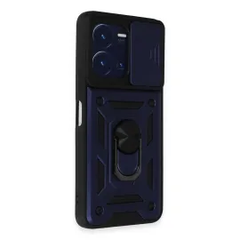 Newface Vivo Y35 Kılıf Pars Lens Yüzüklü Silikon - Lacivert