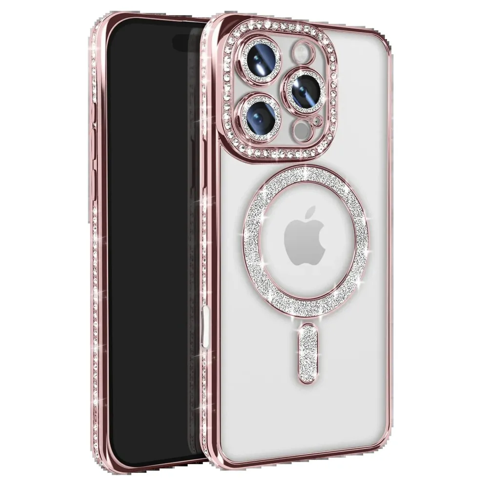 Newface Iphone 16 Pro Max Kılıf Joke Simli Magneticsafe Kılıf - Pembe