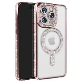 Newface Iphone 16 Pro Max Kılıf Joke Simli Magneticsafe Kılıf - Pembe