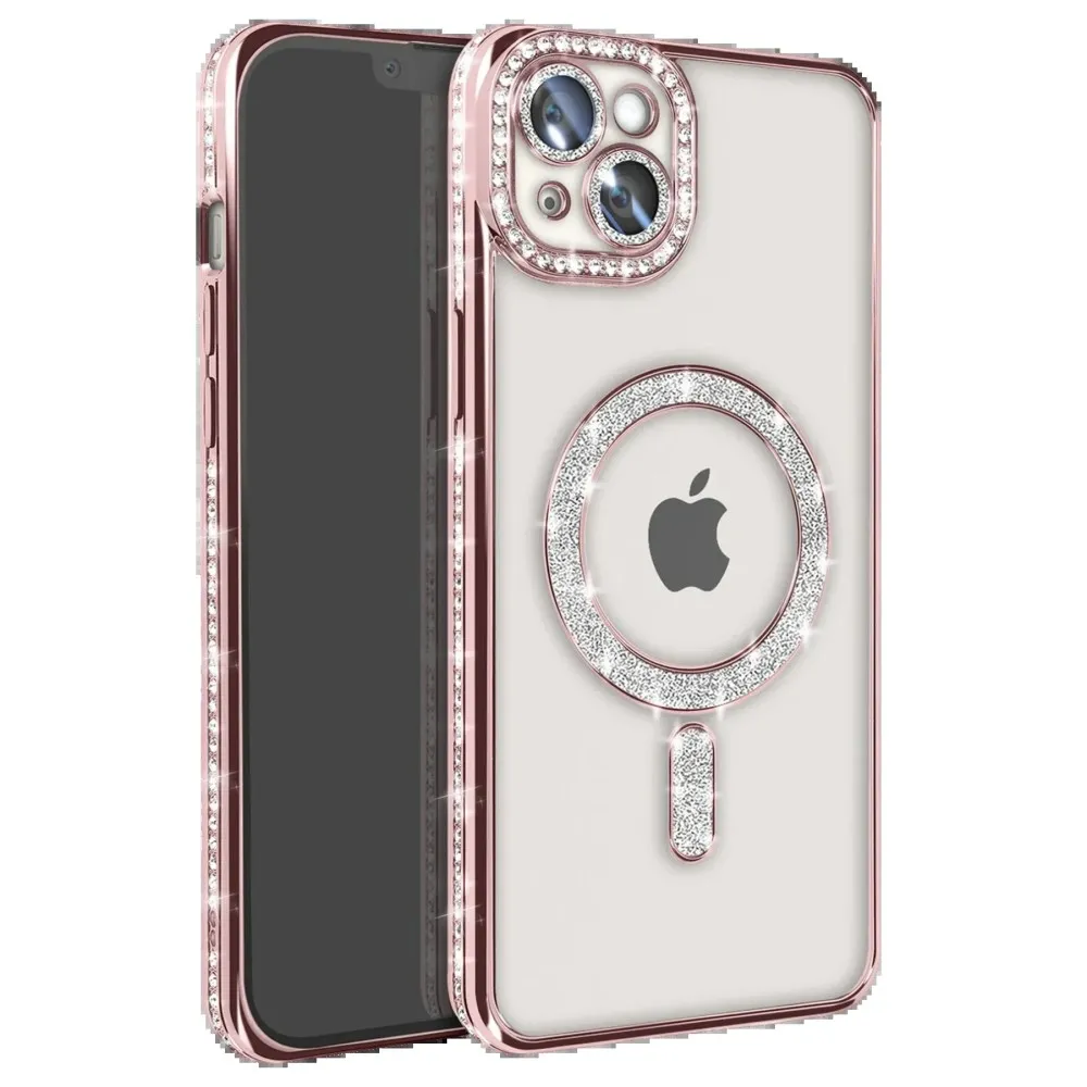 Newface Iphone 15 Kılıf Joke Simli Magneticsafe Kılıf - Pembe