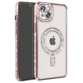 Newface Iphone 15 Kılıf Joke Simli Magneticsafe Kılıf - Pembe