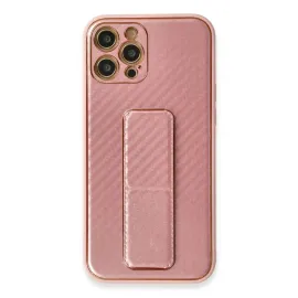 Newface Iphone 12 Pro Kılıf Coco Karbon Standlı Kapak - Pembe