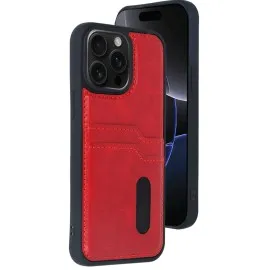 Newface Iphone 15 Pro Max Kılıf Sara Kartvizitli Deri Kılıf - Kırmızı