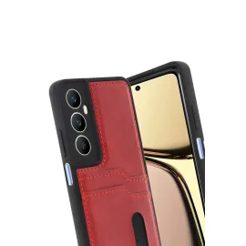 Newface Realme C65 Sara Kartvizitli Deri Kılıf - Kırmızı