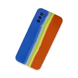 Newface Samsung Galaxy A03S Kılıf Ebruli Lansman Silikon - Mavi-Turuncu