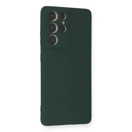 Newface Samsung Galaxy S21 Ultra Kılıf Nano Içi Kadife Silikon - Koyu Yeşil