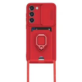 Newface Samsung Galaxy S24 Plus Kılıf Zuma Kartvizitli Yüzüklü Silikon - Kırmızı