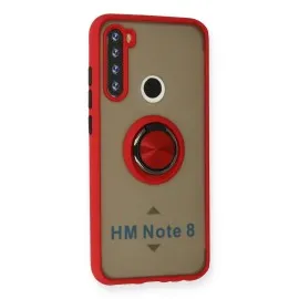 Newface Xiaomi Redmi Note 8 Kılıf Montreal Yüzüklü Silikon Kapak - Kırmızı