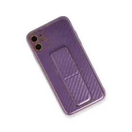 Newface Iphone 12 Kılıf Coco Karbon Standlı Kapak - Mor