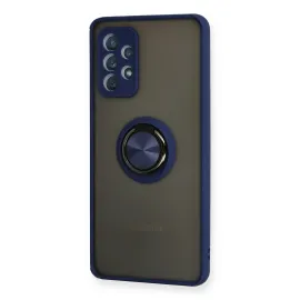 Newface Samsung Galaxy A72 Kılıf Montreal Yüzüklü Silikon Kapak - Lacivert