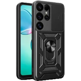 Newface Samsung Galaxy S25 Ultra Kılıf Pars Lens Yüzüklü Silikon - Siyah