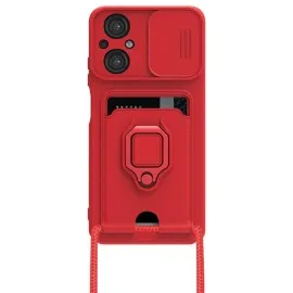 Newface Xiaomi Poco M5 Kılıf Zuma Kartvizitli Yüzüklü Silikon - Kırmızı