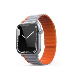 Movenchy Apple Watch 42Mm Mo-Wb1 Çift Renk Mıknatıslı Silikon Kordon - Gri-Turuncu