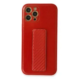 Newface Iphone 12 Pro Kılıf Coco Karbon Standlı Kapak - Kırmızı