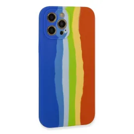 Newface Iphone 12 Pro Kılıf Ebruli Lansman Silikon - Mavi-Turuncu