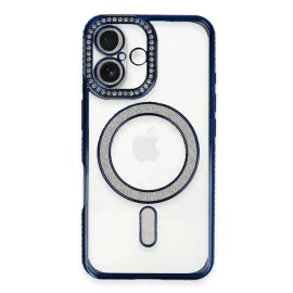 Newface Iphone 16 Kılıf Joke Simli Magneticsafe Kılıf - Lacivert
