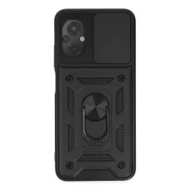 Newface Xiaomi Poco M5 Kılıf Pars Lens Yüzüklü Silikon - Siyah