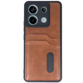 Newface Xiaomi Redmi Note 13 Pro 4G Kılıf Sara Kartvizitli Deri Kılıf - Taba