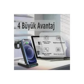 Newface S90 4In1 Kablosuz Şarj Masaüstü Set - Siyah