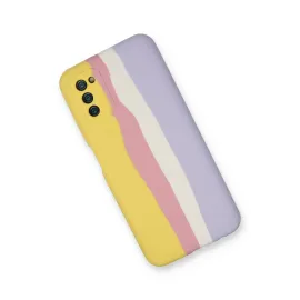 Newface Samsung Galaxy A03S Kılıf Ebruli Lansman Silikon - Sarı-Mavi