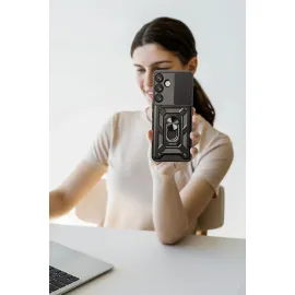 Newface Samsung Galaxy S25 Kılıf Pars Lens Yüzüklü Silikon - Kırmızı