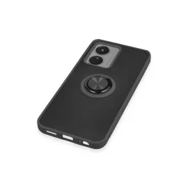 Newface Vivo Y16 Kılıf Montreal Yüzüklü Silikon Kapak - Siyah