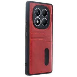 Newface Xiaomi Redmi Note 14 Pro 5G Kılıf Sara Kartvizitli Deri Kılıf - Kırmızı