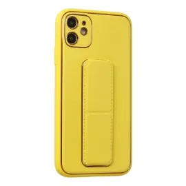 Newface Iphone 12 Kılıf Coco Deri Standlı Kapak - Sarı