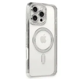 Newface Iphone 16 Pro Kılıf Joke Simli Magneticsafe Kılıf - Gümüş