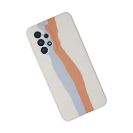 Newface Samsung Galaxy A73 5G Kılıf Ebruli Lansman Silikon - Beyaz-Turuncu