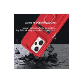 Newface Xiaomi Poco X5 5G Kılıf Zuma Kartvizitli Yüzüklü Silikon - Kırmızı