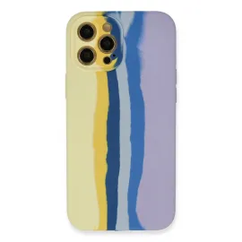 Newface Iphone 12 Pro Max Kılıf Ebruli Lansman Silikon - Sarı-Lila