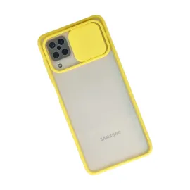 Newface Samsung Galaxy A12 Kılıf Palm Buzlu Kamera Sürgülü Silikon - Sarı