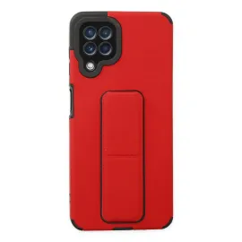 Newface Samsung Galaxy A22 Kılıf Mega Standlı Silikon - Kırmızı