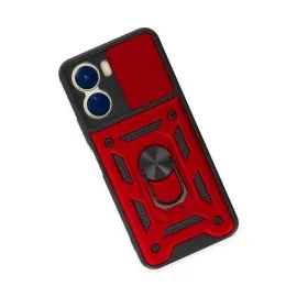 Newface Vivo Y16 Kılıf Pars Lens Yüzüklü Silikon - Kırmızı
