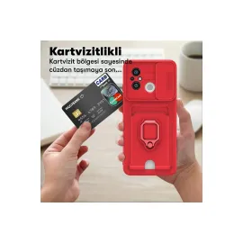 Newface Xiaomi Redmi 12C Kılıf Zuma Kartvizitli Yüzüklü Silikon - Kırmızı