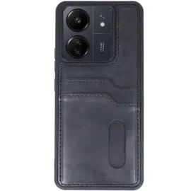 Newface Xiaomi Redmi 13C Kılıf Sara Kartvizitli Deri Kılıf - Siyah