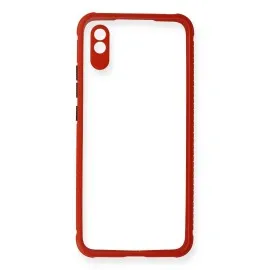 Newface Xiaomi Redmi 9A Kılıf Miami Şeffaf Silikon - Kırmızı