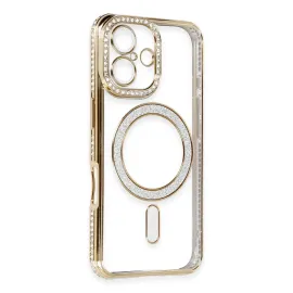 Newface Iphone 16 Kılıf Joke Simli Magneticsafe Kılıf - Gold