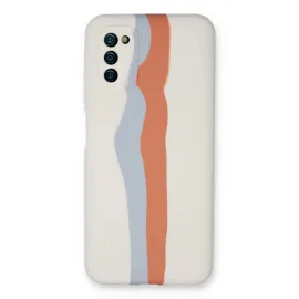 Newface Samsung Galaxy A03S Kılıf Ebruli Lansman Silikon - Beyaz-Turuncu